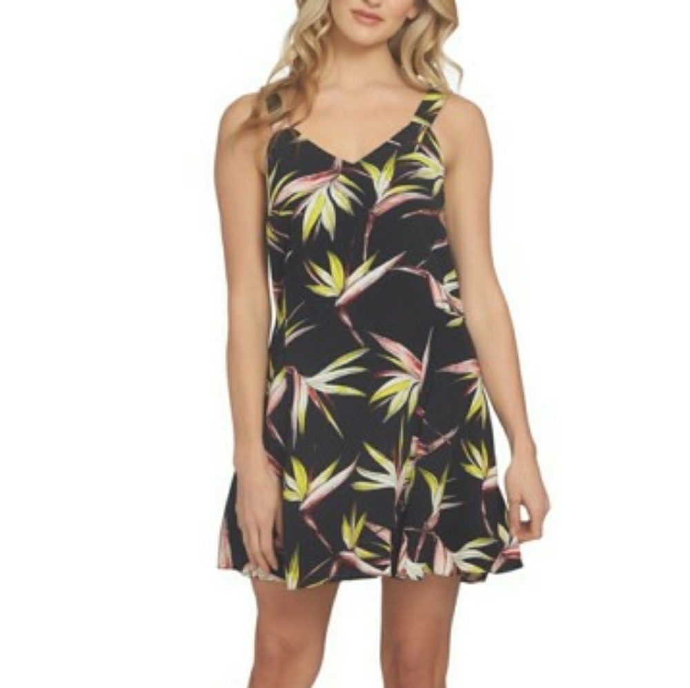 1.State Floral Print Dress Black Yellow Small New